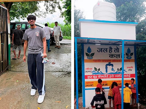 Dubai Student Vehaan Subramanian and Project ARUNA water treatment plant in Parsiya village, Uttar Pradesh.