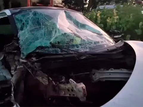 The mangled car after it crashed into a culvert during a late-night drive in Rajnandgaon, Chhattisgarh, killing three friends and injuring two others.