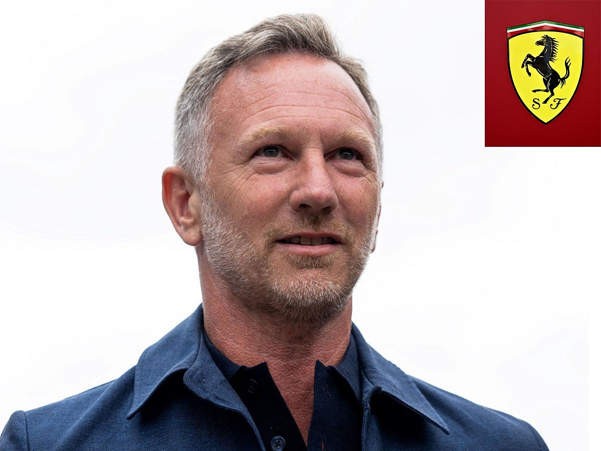 Christian Horner and Ferrari logo