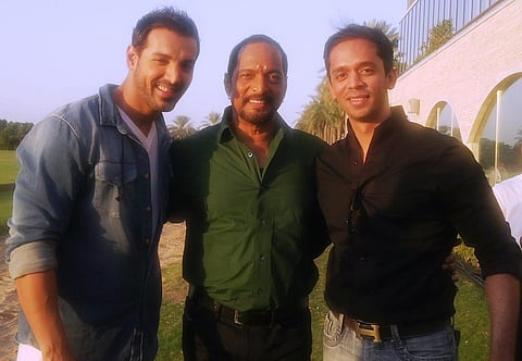 John Abraham, Nana Patekar, and Arjun Iyer, asssociate producer of Welcome Back, in Dubai 