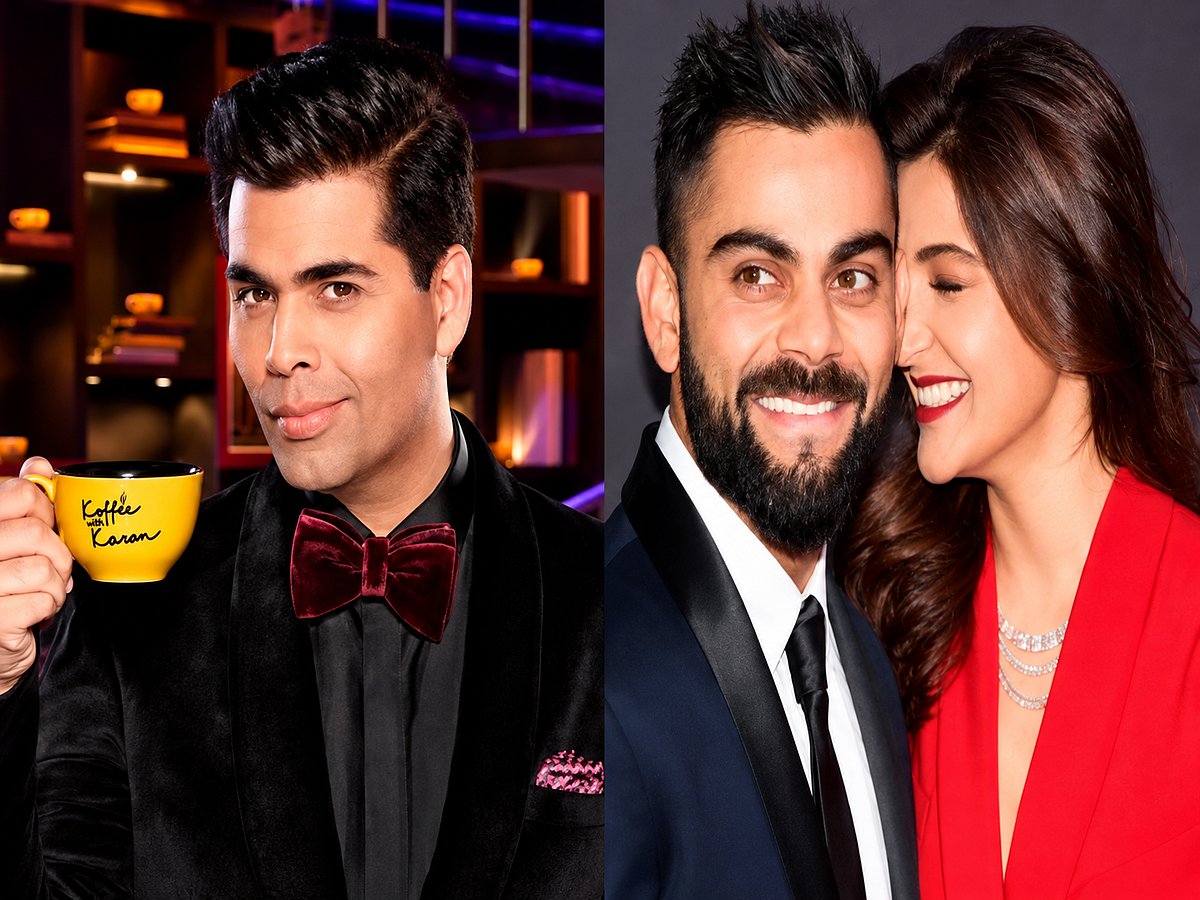 Karan Johar and Virat Kohli-Anushka Sharma feature in a collage amid buzz over the next season of ‘Koffee With Karan’.