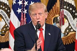 US President Donald Trump speaks during a Columbus Day celebration in the East Room of the White House in Washington, DC, on October 9, 2026.