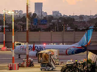 The flydubai (flight FZ1073) Boeing 737 MAX 8 is pictured on the tarmac after landing at Israel's Ben Gurion Airport in Lod on September 30, 2026. Investigation reveals alleged attack preparations, crew intervention and questions around recruitment checks.