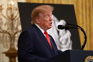 President Donald Trump delivers remarks during a Columbus Day event in the East Room of the White House on October 09, 2026 in Washington, DC. The U.S. celebrates Columbus Day on Monday, October 12.