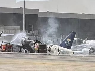 Footage circulating on social media showed a Saudia plane damaged.