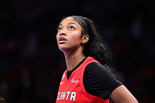 Angel Reese #5 of the Atlanta Dream looks on during the game against the New York Liberty during Semi-Finals Game 3 on October 9, 2026 at Barclays Center Arena in Brooklyn, New York.