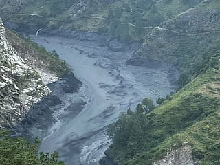 An aerial photograph captured from a helicopter shows the flood-affected Budhi Gandaki River basin in Nepal. (Photo: X/@NDRRMA_Nepal)