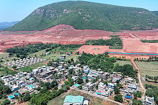 This aerial photograph shows Google's AI data centre hub construction site at Tarluvada village near Visakhapatnam in India's Andhra Pradesh state.