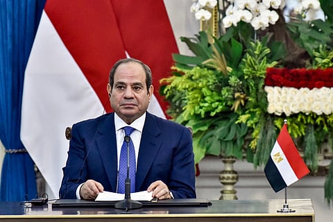 Egypt’s President Abdel Fattah Al-Sisi attends a joint press conference with Indonesia’s President Prabowo Subianto at the Merdeka Palace in Jakarta on October 11, 2026.