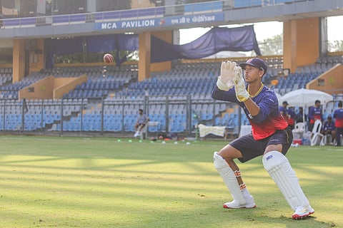 Jaiswal practicing wicket keeping