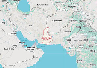 A location map showing Iran's south-eastern province of Sistan and Baluchestan.