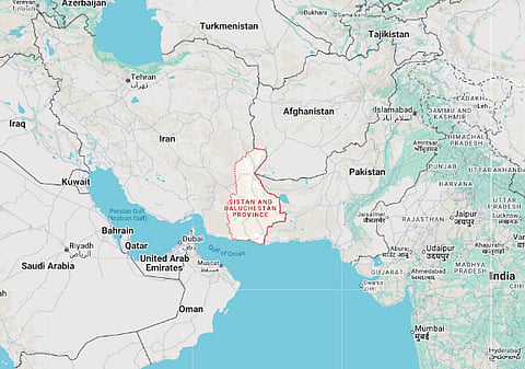 A location map showing Iran's south-eastern province of Sistan and Baluchestan.