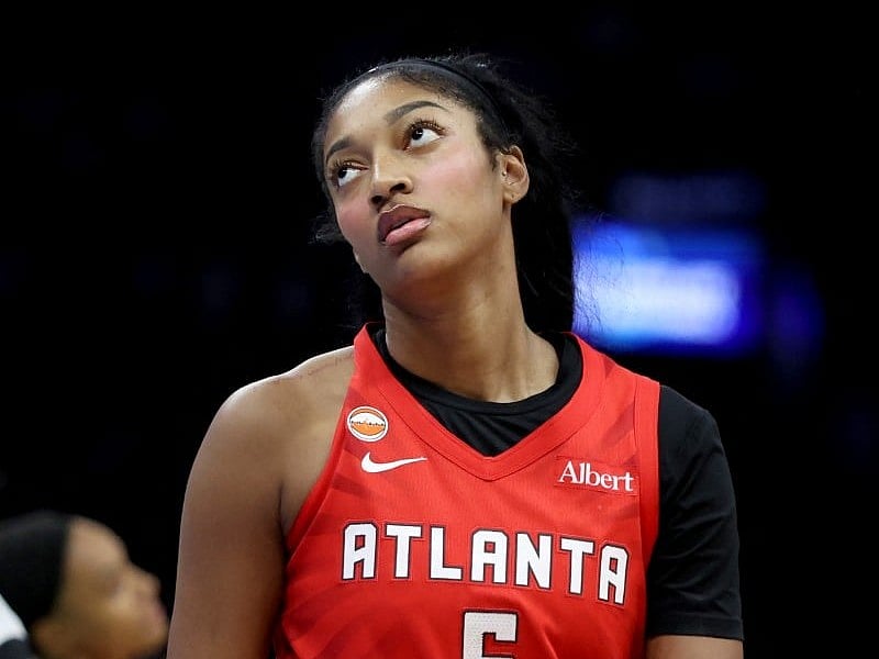 Angel Reese #5 of the Atlanta Dream reacts during the third quarter of game three of the SemiFinals of the WNBA Playoffs against the New York Liberty at Barclays Center on October 09, 2026 in New York City.