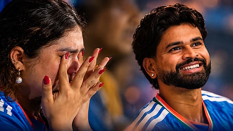 A female fan was seen wiping away tears after Shreyas Iyer's dismissal against West Indies in Indore.