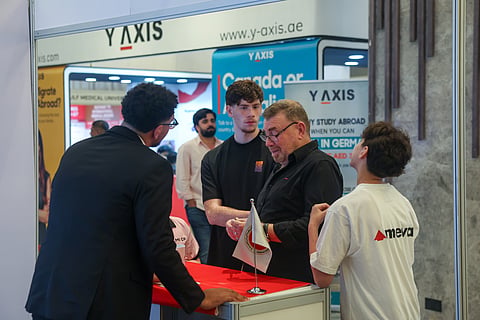 Visitors interacting with exhibitors at Edufair Abu Dhabi in May