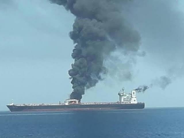 A tanker was also struck by an unknown projectile in the Strait of Hormuz on Tuesday. 