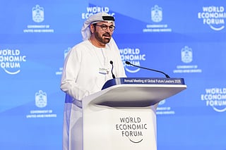Mohammad Al Gergawi, UAE Minister of Cabinet Affairs, speaks during the opening plenary of the World Economic Forum Annual Meeting of Global Future Leaders in Dubai. “The world has not only changed — the rules of change have changed,” he said, highlighting the need for leaders to adapt to rapid technological advances and shifting global challenges.