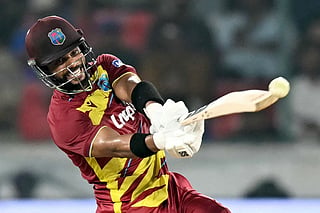 West Indies' captain Shai Hope plays a shot during the fourth T20 international cricket match between India and West Indies at the Rajiv Gandhi International Stadium in Hyderabad on October 14, 2026.