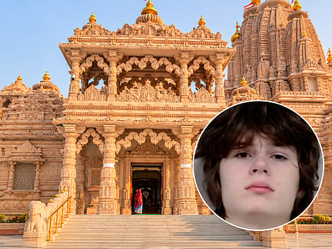 A Hindu temple in Aurora, Illinois (left), and Alexandros Paporakis, 19, who has been charged over an alleged plot to carry out a mass shooting at a temple in the US.