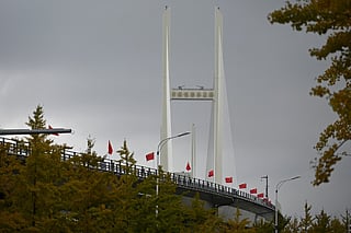 A general view shows the new cross-border bridge linking China and North Korea in Dandong, Liaoning Province.