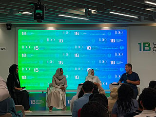 From left to right: Hanan Al Sammak, moderator; Maitha Majid Al Suwaidi, executive director of media regulation at National Media Authority; Alia Al Hammadi, vice chairperson of UAE Government Media Office and deputy chairperson of the 1 Billion Followers Summit; and Simon Squibb, content creator and CEO of Dream Group