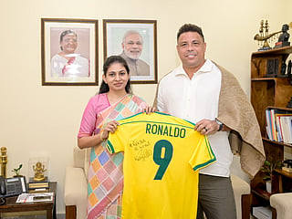 Ronaldo was greeted in New Delhi by India sports minister Raksha Khadse