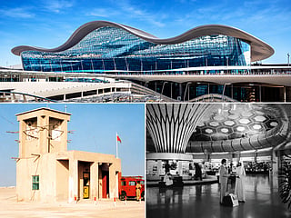 A visual journey through Abu Dhabi’s aviation history, from its early airport building to the terminal interiors of the past and the striking modern architecture of Zayed International Airport.