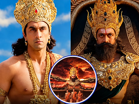 Ranbir Kapoor as Rama (left) and Yash as Ravana in Nitesh Tiwari’s upcoming mythological epic ‘Ramayana’.