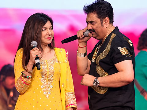 Veteran singers Alka Yagnik and Kumar Sanu perform together during a musical event earlier. Kumar Sanu became emotional while recalling their musical journey and wishing Alka Yagnik a speedy recovery.
