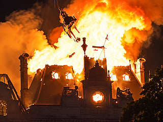 Rioters broke into the town hall at around 6pm and started the fire. Firefighters battled the blaze late into the night, while several nearby businesses were looted.