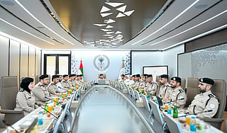Sharjah Police leadership reviews digital transformation projects and community safety initiatives.