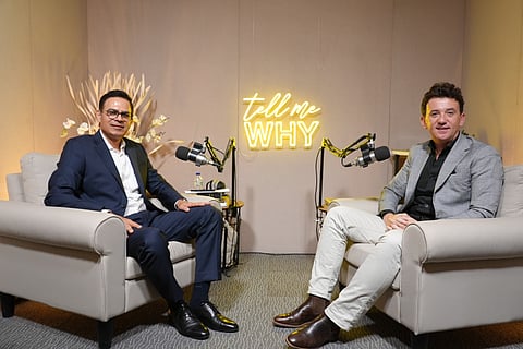Pankaj Kundra, CEO of Geidea UAE, with Lachlan Kitchen, host of Tell Me Why