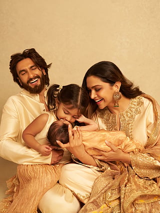 Deepika Padukone and Ranveer Singh with their two daughters 