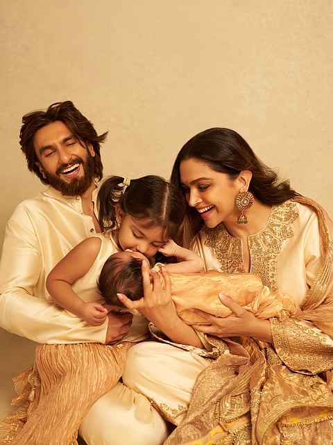 Deepika Padukone and Ranveer Singh with their two daughters 