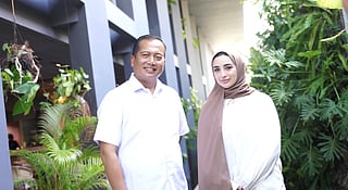 West Nusa Tenggara Governor Lalu Muhamad Iqbal with Gulf News journalist Mahra Alnaqbi in Lombok, Indonesia.