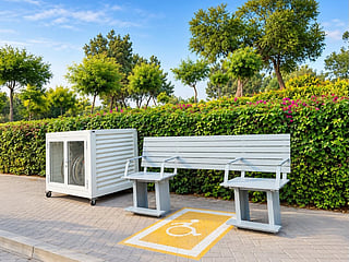 Instead of pushing wheelchair users to the side, this park bench has an open bay in the centre.