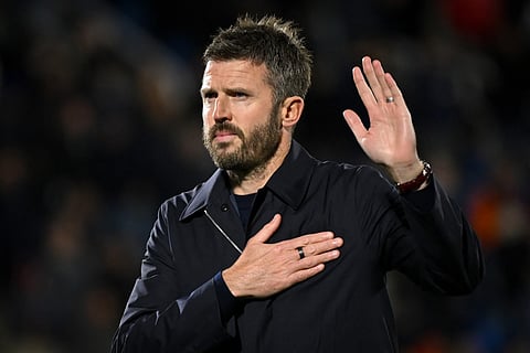 Manchester United's English coach Michael Carrick reacts after losing the UEFA Champions League, league phase matchday 3, football match between Como 1907 and Manchester United at the Stadio Giuseppe Sinigaglia in Como, northen Italy on October 21, 2026.