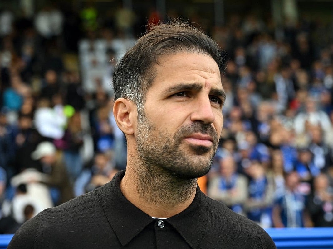 Como’s Spanish coach Cesc Fabregas looks on before the Italian Serie A football match between Como and Roma at the Giuseppe Sinigaglia Stadium in Como, Italy, on October 11, 2026.