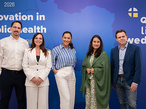 From left: Consultant pulmonologist Dr Mohammad Fawzi Katranji, Dr Rachel Kaminski from Saudi German Hospital, Suely Castro, Founder of Quit Like Sweden, Beatriz Santos, CCO at We Are Innovation and addiction specialist Dr Garrett McGovern at the event, Innovation in Public Health: The Swedish Experience