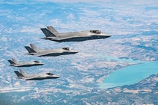 Israeli Air Force F-35 fighter jets fly in formation.