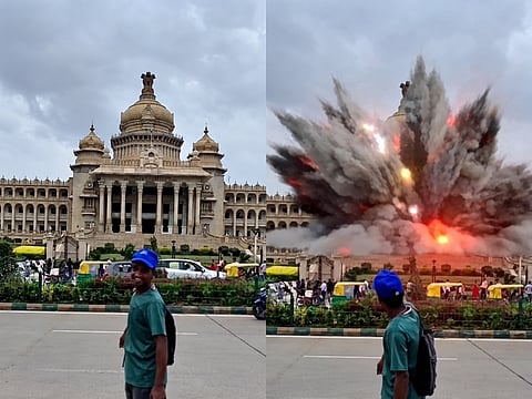An AI-generated video shows a simulated explosion at Vidhana Soudha, the seat of Karnataka’s legislature, in Bengaluru. Police arrested a 25-year-old man for allegedly sharing the viral clip on Instagram.