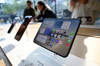 The iPhone Duo is displayed at an Apple store in Beijing on October 23, 2026.