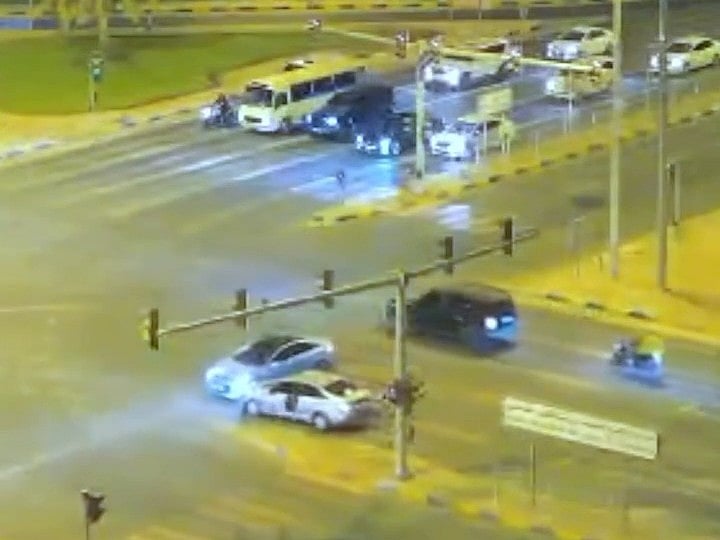Sharjah Police CCTV captures a collision after a driver attempts an illegal U-turn.