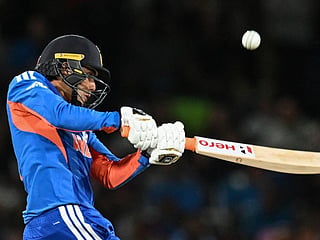 India's Abhishek Sharma plays a shot during the second T20I against New Zealand at Hagley Oval in Christchurch on October 24, 2026.