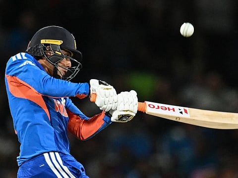 India's Abhishek Sharma plays a shot during the second T20I against New Zealand at Hagley Oval in Christchurch on October 24, 2026.