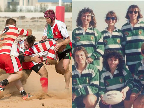 Left: Before pitches, rugby was played on the sand. Right: 1991/2 women’s team