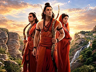 Ranbir Kapoor as Lord Rama, with Sai Pallavi as Sita and Ravi Dubey as Lakshman, in a still from Nitesh Tiwari’s upcoming epic film ‘Ramayana’.
