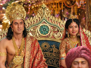 Ranbir Kapoor as Lord Rama and Sai Pallavi as Goddess Sita in a still from Ramayana: Rise of a Legend.