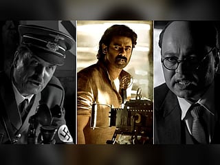 Prabhas in the upcoming film Fauzi is pictured alongside portrayals of Adolf Hitler and Netaji Subhas Chandra Bose, amid controversy over the film’s depiction of historical events.