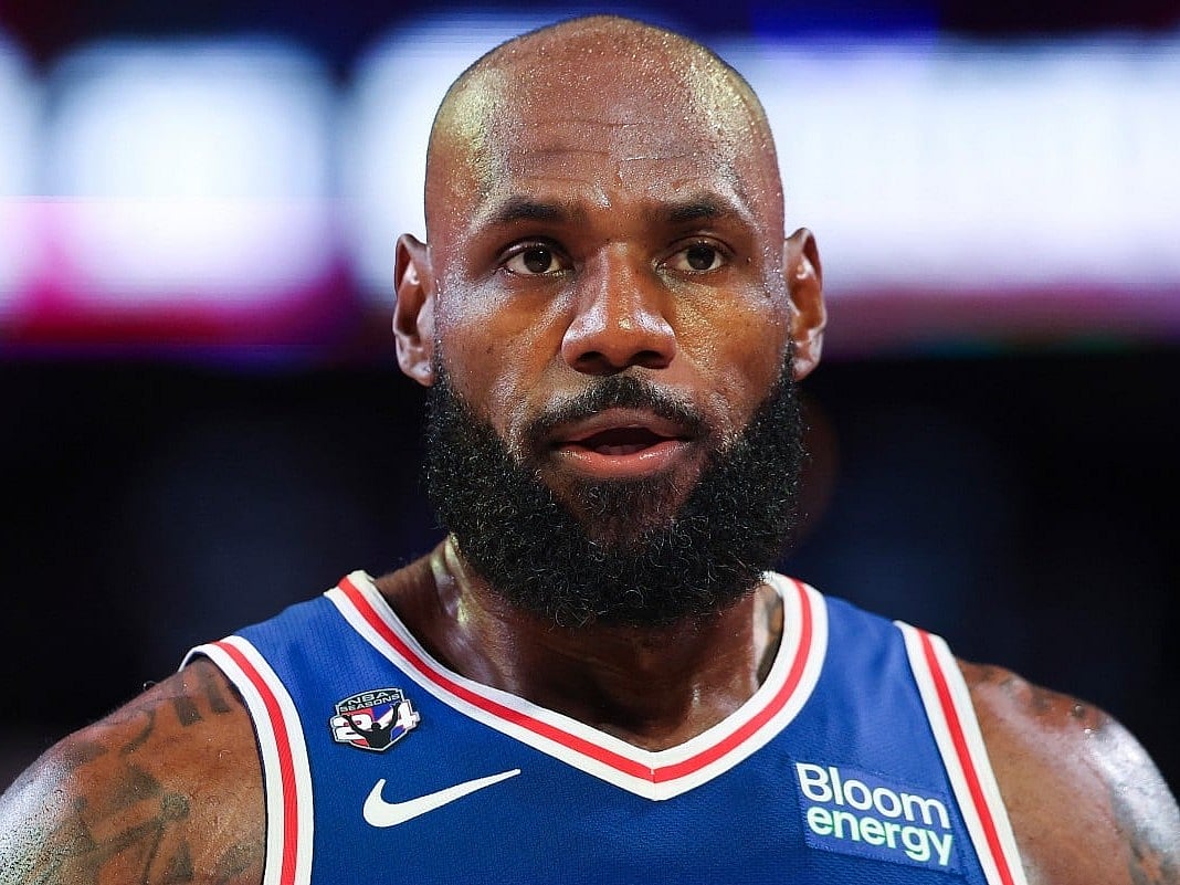 LeBron James #23 of the Philadelphia 76ers looks on during a game against the Cleveland Cavaliers at Xfinity Mobile Arena on October 22, 2026 in Philadelphia, Pennsylvania.